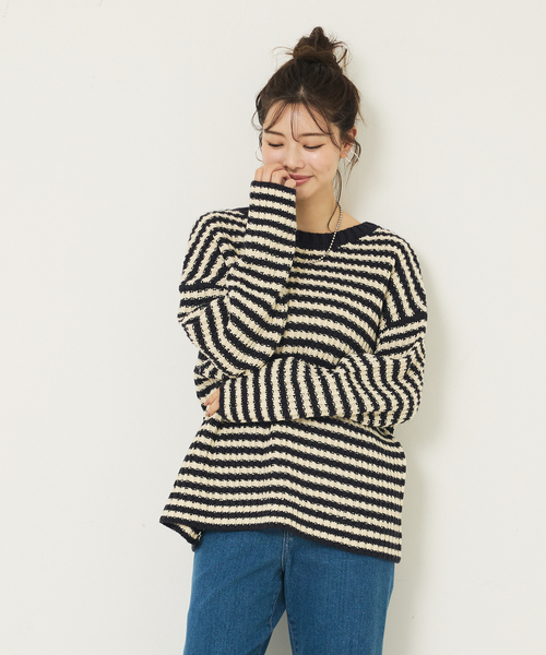 abahouse mavie（アバハウスマヴィ）の「ローゲージ2WAYニット（ニット/セーター・レディース・オフホワイト/ネイビー・フリー）」の12枚目の写真