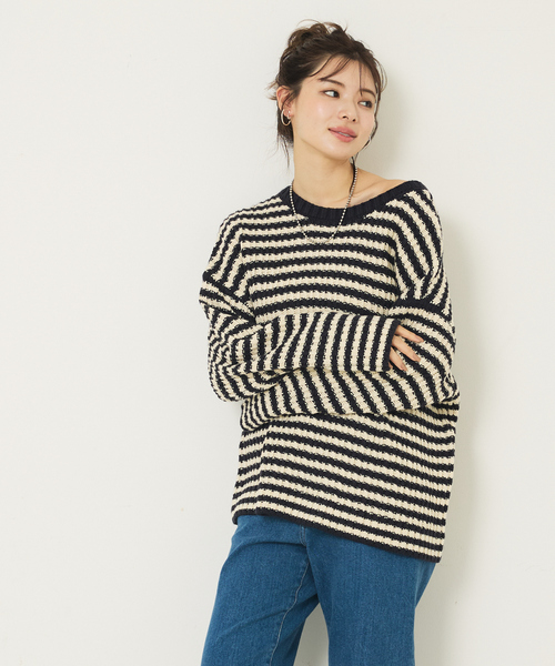 abahouse mavie（アバハウスマヴィ）の「ローゲージ2WAYニット（ニット/セーター・レディース・オフホワイト/ネイビー・フリー）」の13枚目の写真