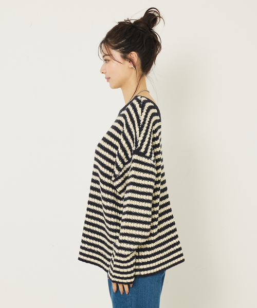 abahouse mavie（アバハウスマヴィ）の「ローゲージ2WAYニット（ニット/セーター・レディース・オフホワイト/ネイビー・フリー）」の15枚目の写真