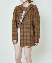 GORGE（ゴージ）の「《フード付き×ルーズシルエット》レディース チェック柄 シャツ 長袖 羽織り 春秋冬（シャツ/ブラウス）」