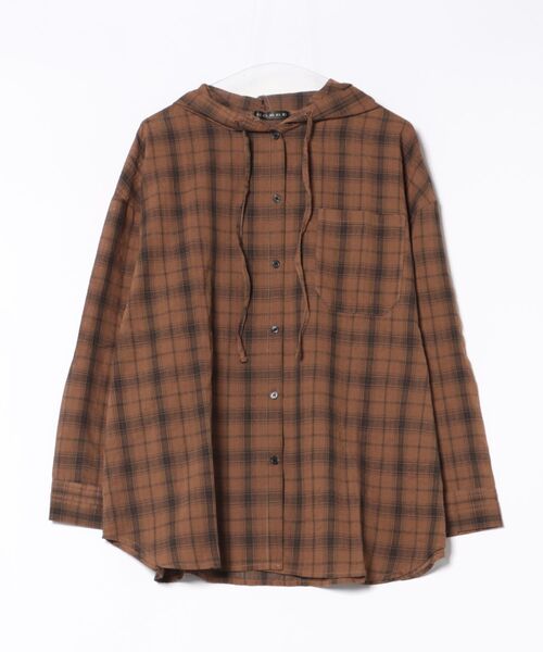GORGE(ゴージ)の「《フード付き×ルーズシルエット》レディース チェック柄 シャツ 長袖 羽織り 春秋冬(シャツ/ブラウス・レディース・オレンジ/ブラック/アイボリー・F)」の14枚目の写真