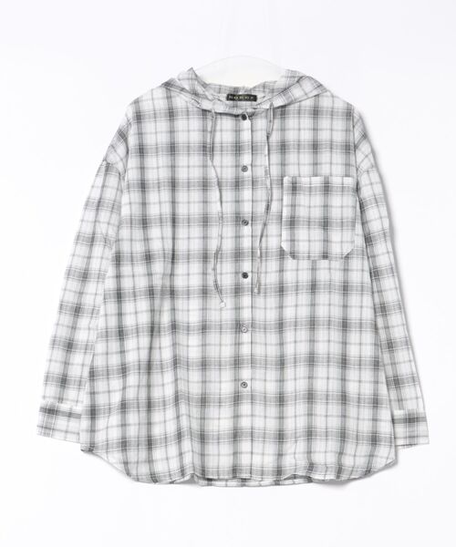 GORGE(ゴージ)の「《フード付き×ルーズシルエット》レディース チェック柄 シャツ 長袖 羽織り 春秋冬(シャツ/ブラウス・レディース・オレンジ/ブラック/アイボリー・F)」の15枚目の写真