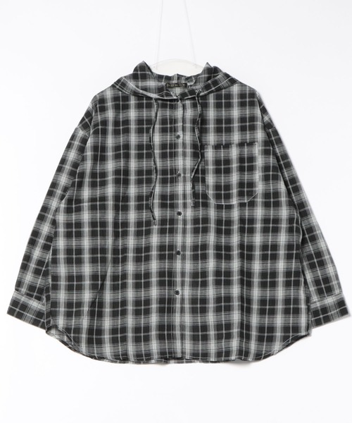 GORGE(ゴージ)の「《フード付き×ルーズシルエット》レディース チェック柄 シャツ 長袖 羽織り 春秋冬(シャツ/ブラウス・レディース・オレンジ/ブラック/アイボリー・F)」の13枚目の写真
