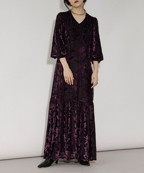 セール】opal velours dress フラワーベロアドレス（ワンピース