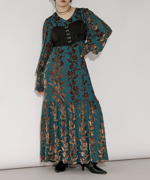 【セルフポートレート】Twisted velvet dress ベロアワンピース opal velours dress フラワーベロアドレス(ワンピース)|Ezick