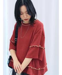 Samansa Mos2 blue | 配色メローアソートプルオーバー(Tシャツ/カットソー)