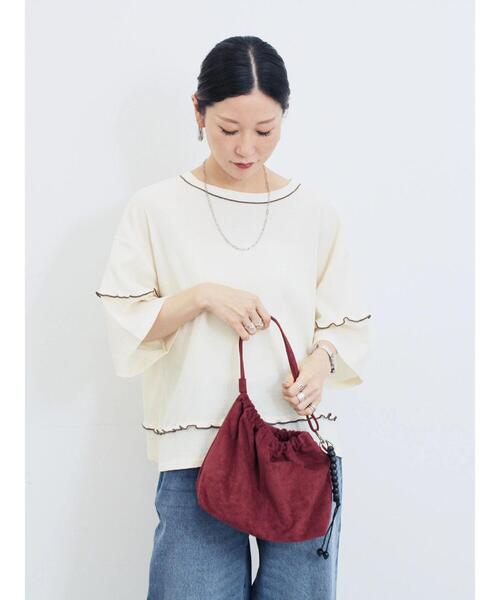 Samansa Mos2 blue(サマンサモスモスブルー)の「配色メローアソートプルオーバー(Tシャツ/カットソー・レディース・ブラック/レッド/キナリ/シルバーグレー/ブラウン・F)」の2枚目の写真