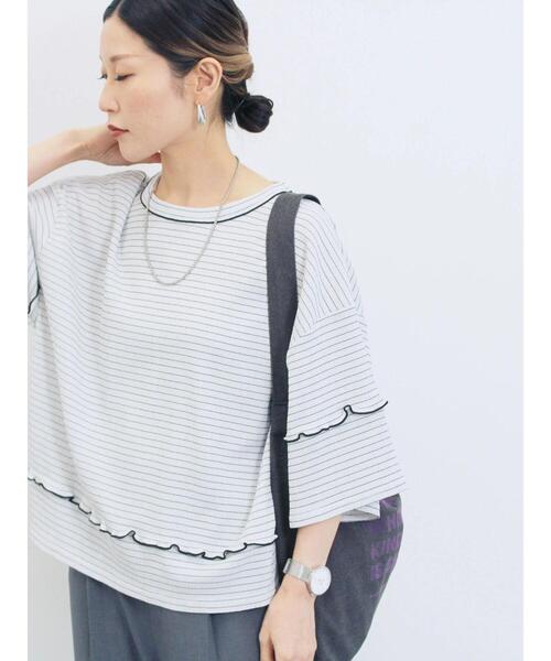 Samansa Mos2 blue(サマンサモスモスブルー)の「配色メローアソートプルオーバー(Tシャツ/カットソー・レディース・ブラック/レッド/キナリ/シルバーグレー/ブラウン・F)」の3枚目の写真