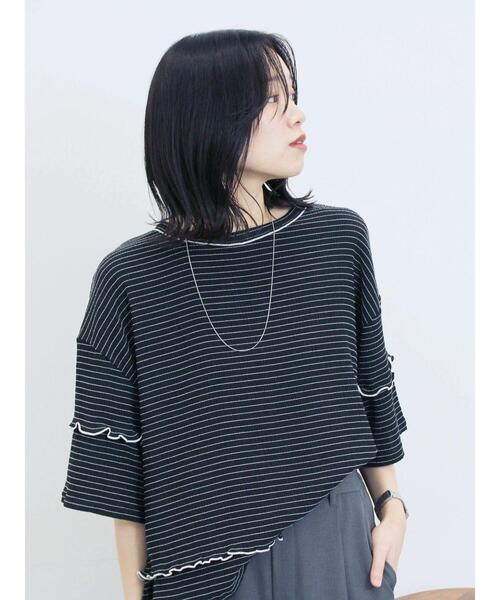 Samansa Mos2 blue(サマンサモスモスブルー)の「配色メローアソートプルオーバー(Tシャツ/カットソー・レディース・ブラック/レッド/キナリ/シルバーグレー/ブラウン・F)」の1枚目の写真