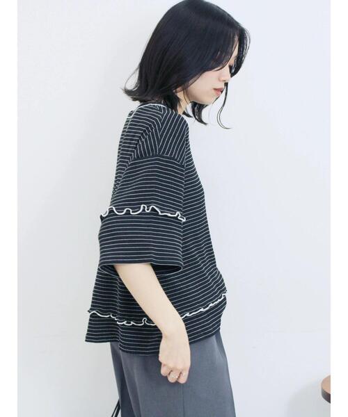 Samansa Mos2 blue(サマンサモスモスブルー)の「配色メローアソートプルオーバー(Tシャツ/カットソー・レディース・ブラック/レッド/キナリ/シルバーグレー/ブラウン・F)」の19枚目の写真