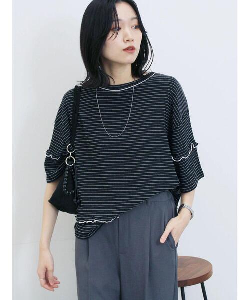 Samansa Mos2 blue(サマンサモスモスブルー)の「配色メローアソートプルオーバー(Tシャツ/カットソー・レディース・ブラック/レッド/キナリ/シルバーグレー/ブラウン・F)」の20枚目の写真