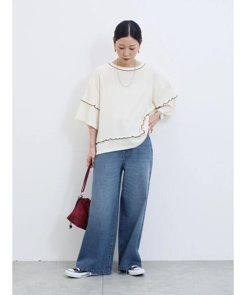 Samansa Mos2 blue(サマンサモスモスブルー)の「配色メローアソートプルオーバー(Tシャツ/カットソー・レディース・ブラック/レッド/キナリ/シルバーグレー/ブラウン・F)」の7枚目の写真