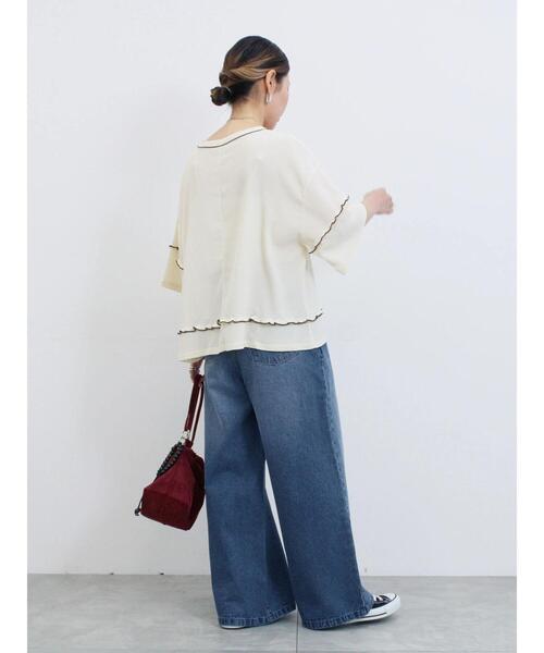 Samansa Mos2 blue(サマンサモスモスブルー)の「配色メローアソートプルオーバー(Tシャツ/カットソー・レディース・ブラック/レッド/キナリ/シルバーグレー/ブラウン・F)」の9枚目の写真