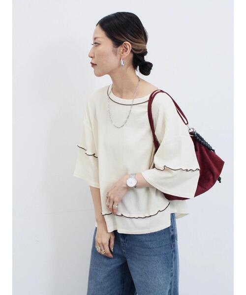 Samansa Mos2 blue(サマンサモスモスブルー)の「配色メローアソートプルオーバー(Tシャツ/カットソー・レディース・ブラック/レッド/キナリ/シルバーグレー/ブラウン・F)」の10枚目の写真