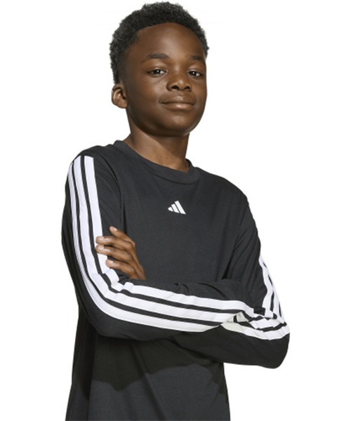 adidas（アディダス）の「adidas/アディダス 長袖 Tシャツ ロンT キッズ 吸汗速乾 通気性 ロゴ スリーストライプス KLJ85（Tシャツ/カットソー・キッズ・ブラック×ホワイト/ホワイト×ブラック・150cm/160cm/130cm/140cm）」の7枚目の写真
