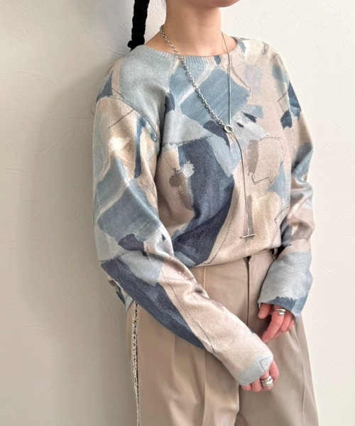 LHELBIE（レルビエ）の「ラフペイントニットトップス（ニット/セーター・レディース・ブラック/グレイッシュベージュ/イエロー・M）」の3枚目の写真