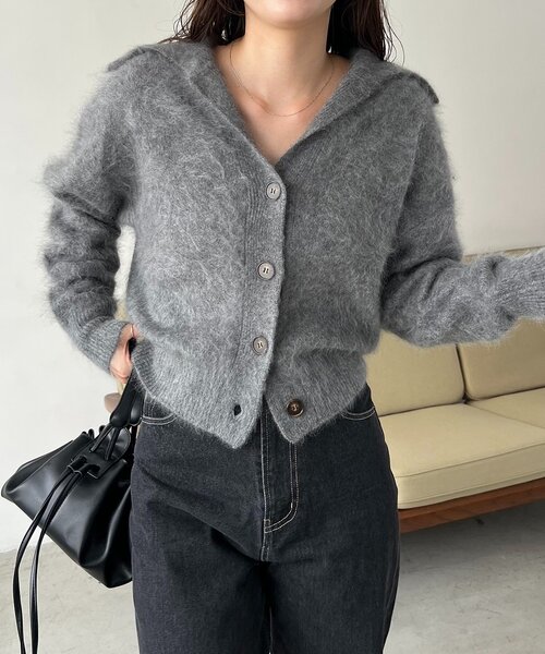 CAPRICIEUX LE'MAGE（カプリシューレマージュ）の「WOOL100ミンクタッチカーディガン（カーディガン/ボレロ・レディース・オフホワイト/グレー/ブラウン・FREE）」の5枚目の写真