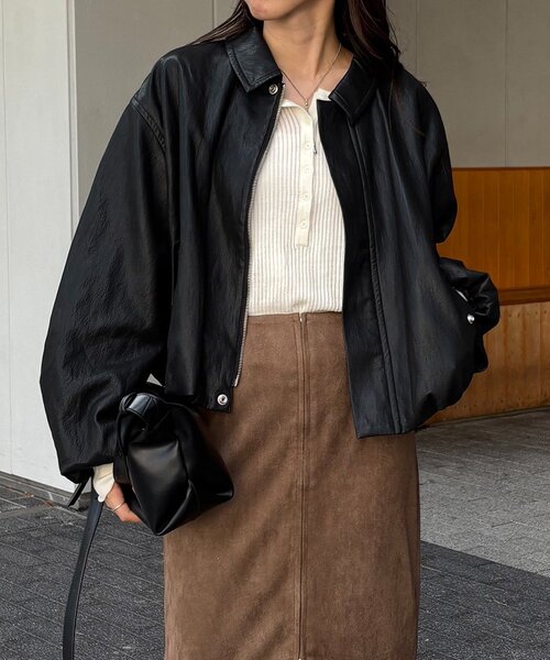 即購入OK ！カプリシュレマージュ　バルーンレザージャケット サイズ展開あり/軽量】バルーンレザージャケット（ブルゾン