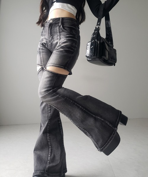 me+em select（ミームセレクト）の「【 ３color ／ ３size 】カットアウトヴィンテージストレッチフレアデニム ／ cutout vintage stretch flare denim（デニムパンツ・レディース・ブラック/ブルー/ダークブラック・SMALL/MEDIUM/LARGE）」の8枚目の写真