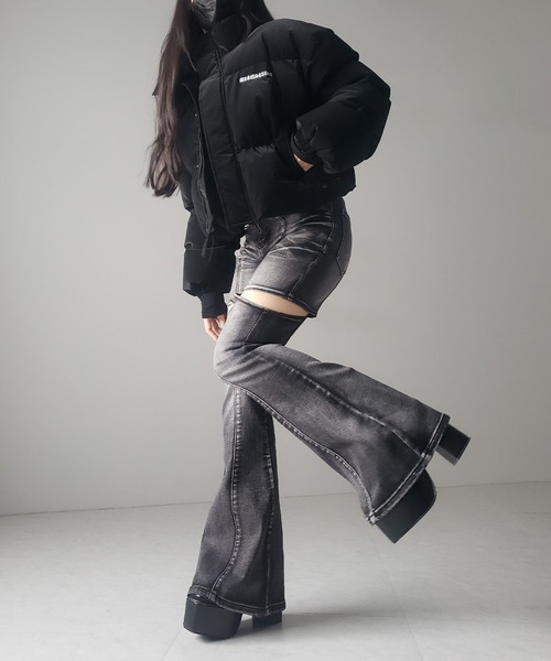 me+em select（ミームセレクト）の「【 ３color ／ ３size 】カットアウトヴィンテージストレッチフレアデニム ／ cutout vintage stretch flare denim（デニムパンツ・レディース・ブラック/ブルー/ダークブラック・SMALL/MEDIUM/LARGE）」の15枚目の写真