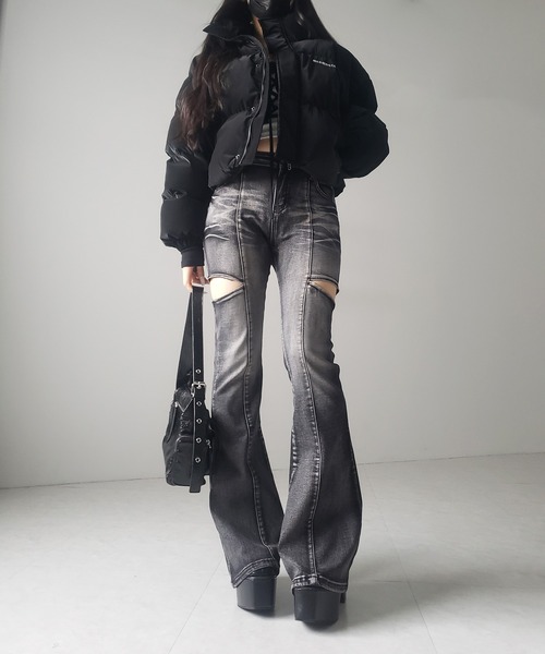 me+em select（ミームセレクト）の「【 ３color ／ ３size 】カットアウトヴィンテージストレッチフレアデニム ／ cutout vintage stretch flare denim（デニムパンツ・レディース・ブラック/ブルー/ダークブラック・SMALL/MEDIUM/LARGE）」の17枚目の写真