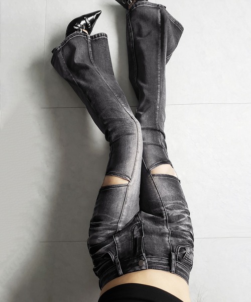 me+em select（ミームセレクト）の「【 ３color ／ ３size 】カットアウトヴィンテージストレッチフレアデニム ／ cutout vintage stretch flare denim（デニムパンツ・レディース・ブラック/ブルー/ダークブラック・SMALL/MEDIUM/LARGE）」の22枚目の写真