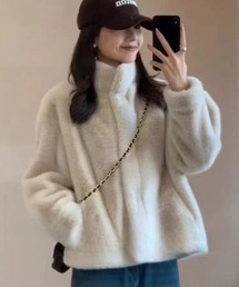 フェイクファー ショート丈 スタンドカラーコート