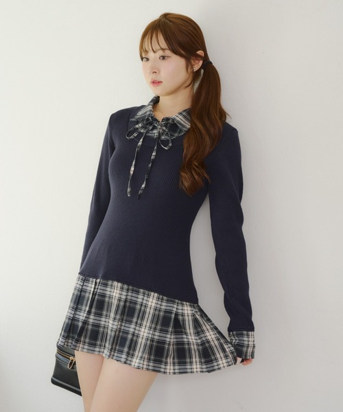 continuer de NICE CLAUP（コンティニューデナイスクラップ）の「【主役級のアイテム】裾プリーツドッキングミニワンピース（ワンピース・レディース・ネイビー/ブラウン/トップグレー・FREE）」の12枚目の写真