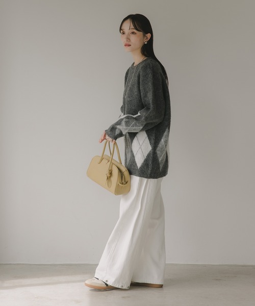 210nouve（トゥージュヌーブ）の「アーガイル ルーズ シャギー ニット（ニット/セーター・レディース・ブラウン/ネイビー/チャコールグレー・FREE）」の19枚目の写真