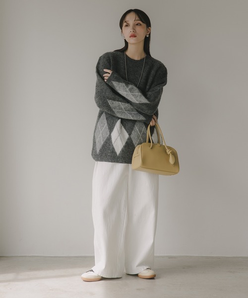 210nouve（トゥージュヌーブ）の「アーガイル ルーズ シャギー ニット（ニット/セーター・レディース・ブラウン/ネイビー/チャコールグレー・FREE）」の18枚目の写真