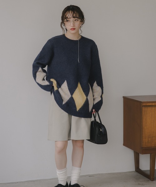 210nouve（トゥージュヌーブ）の「アーガイル ルーズ シャギー ニット（ニット/セーター・レディース・ブラウン/ネイビー/チャコールグレー・FREE）」の14枚目の写真