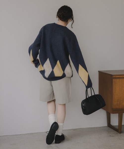 210nouve（トゥージュヌーブ）の「アーガイル ルーズ シャギー ニット（ニット/セーター・レディース・ブラウン/ネイビー/チャコールグレー・FREE）」の17枚目の写真