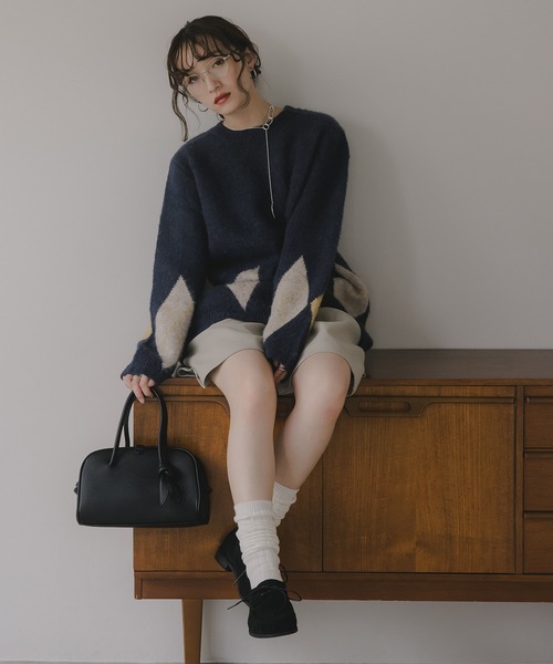 210nouve（トゥージュヌーブ）の「アーガイル ルーズ シャギー ニット（ニット/セーター・レディース・ブラウン/ネイビー/チャコールグレー・FREE）」の15枚目の写真