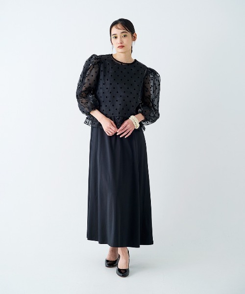 MEDE19F（メデジュウキュウ）の「ＭＥＤＥ１９Ｆ　フロッキードットオーガンジートップス〈ブラック〉（シャツ/ブラウス・レディース・ブラック・LL/M）」の2枚目の写真