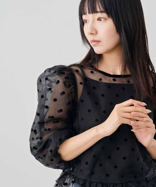 MEDE19F（メデジュウキュウ）の「ＭＥＤＥ１９Ｆ　フロッキードットオーガンジートップス〈ブラック〉（シャツ/ブラウス・レディース・ブラック・LL/M）」の18枚目の写真