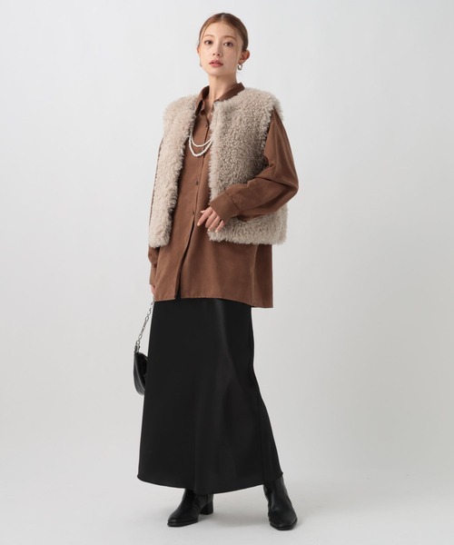 BAYFLOW（ベイフロー）の「[ヒップラインが出すぎない]サテンナロースカート（スカート・レディース・ブラック/グレー/モカ/アイボリー/ダークブラウン・MEDIUM/SMALL）」の6枚目の写真