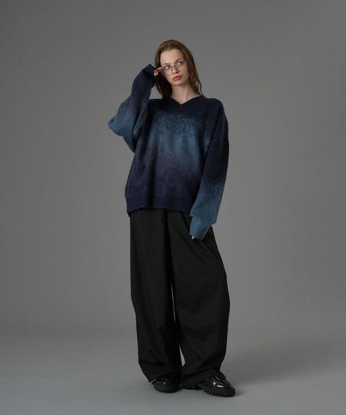 セール】JACQUARD V-NECK KNIT / ジャガードVネックニット（ニット