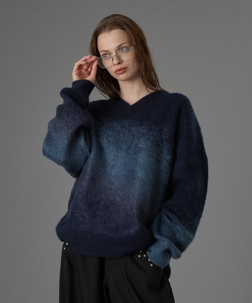 セール】JACQUARD V-NECK KNIT / ジャガードVネックニット（ニット