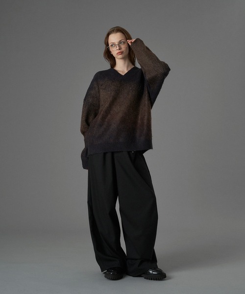 セール】JACQUARD V-NECK KNIT / ジャガードVネックニット（ニット