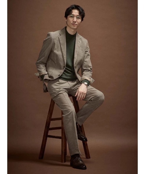 TRANS CONTINENTS（トランスコンチネンツ）の「TRANS CONTINETNS　コーデュロイセットアップ　ヴィンテージ　タックパンツ　ベージュ/ブラウン（スラックス・メンズ・ブラウン/ベージュ・S/M/L/LL/3L）」の3枚目の写真