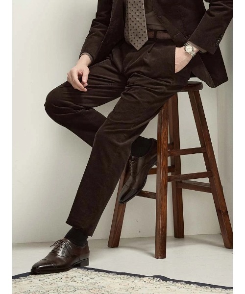 TRANS CONTINENTS（トランスコンチネンツ）の「TRANS CONTINETNS　コーデュロイセットアップ　ヴィンテージ　タックパンツ　ベージュ/ブラウン（スラックス・メンズ・ブラウン/ベージュ・S/M/L/LL/3L）」の12枚目の写真