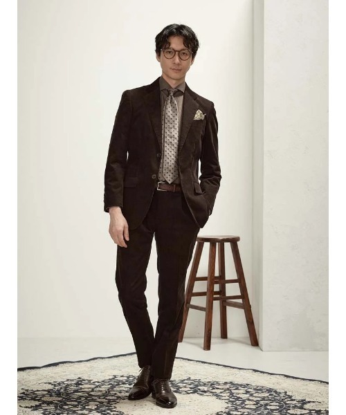 TRANS CONTINENTS（トランスコンチネンツ）の「TRANS CONTINETNS　コーデュロイセットアップ　ヴィンテージ　タックパンツ　ベージュ/ブラウン（スラックス・メンズ・ブラウン/ベージュ・S/M/L/LL/3L）」の13枚目の写真