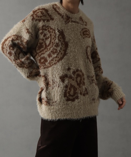 セール】シャギー×モヘアタッチ オーバーサイズ クルーネックニット
