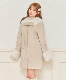 ミルフィーユクローゼット　ラビットファー　コート　バックリボン　ビジューボタン ミルフィーユクローゼット ラビットファー コート バックリボン