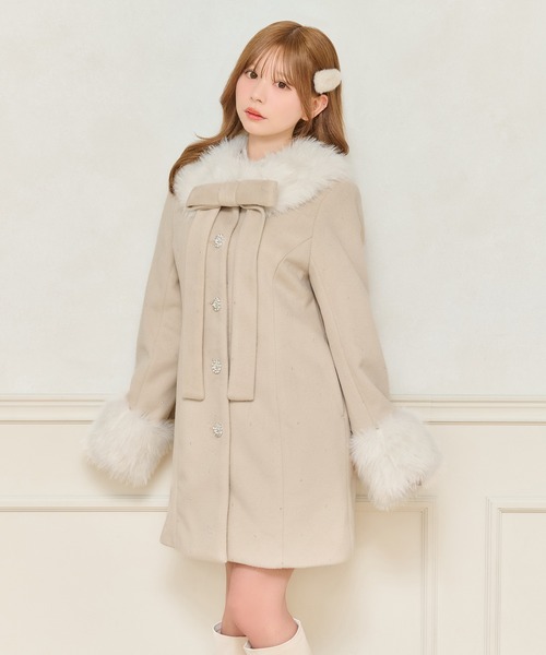 フロントリボン袖ファービジューコート（その他アウター）｜apres jour