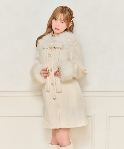 フロントリボン袖ファービジューコート（その他アウター）｜apres jour