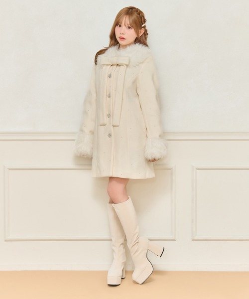 apres jour フロントリボン袖ファービジューコート アプレジュール フロントリボン袖ファービジューコート（その他アウター）｜apres jour