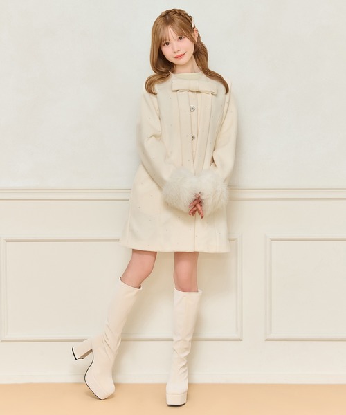 フロントリボン袖ファービジューコート（その他アウター）｜apres jour