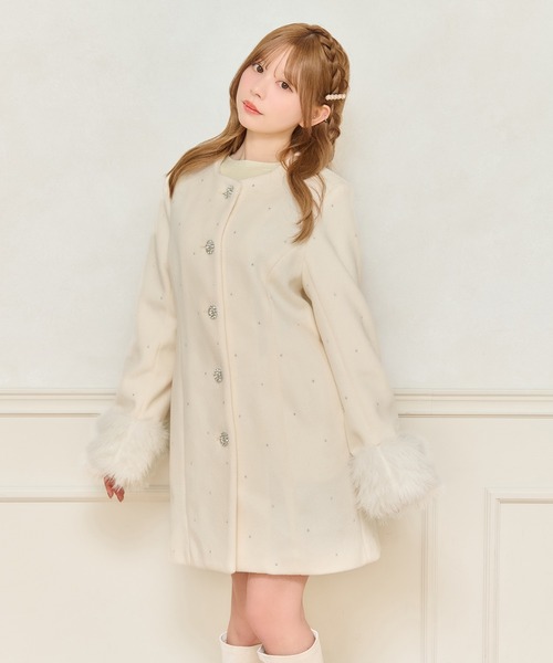 フロントリボン袖ファービジューコート（その他アウター）｜apres jour