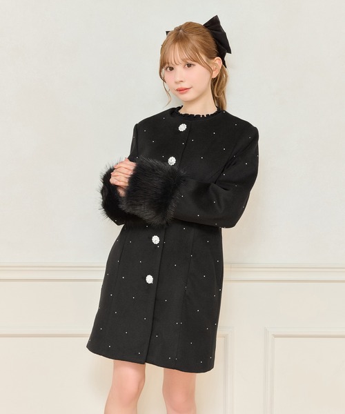 apres jourアプレジュール　フロントリボン袖ファービジューコート フロントリボン袖ファービジューコート（その他アウター）｜apres jour